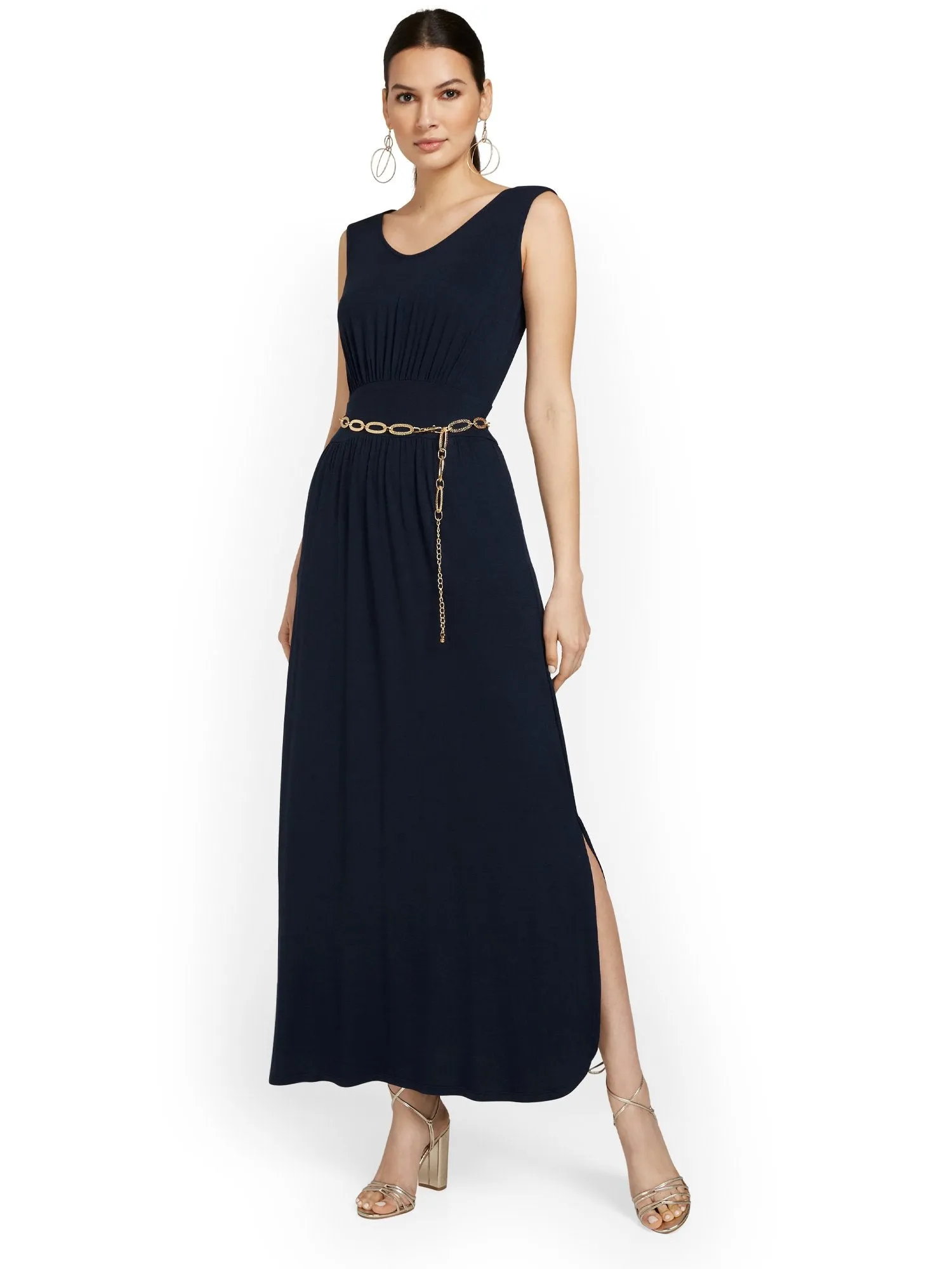 Petite Ruched Side-Slit Maxi Dress