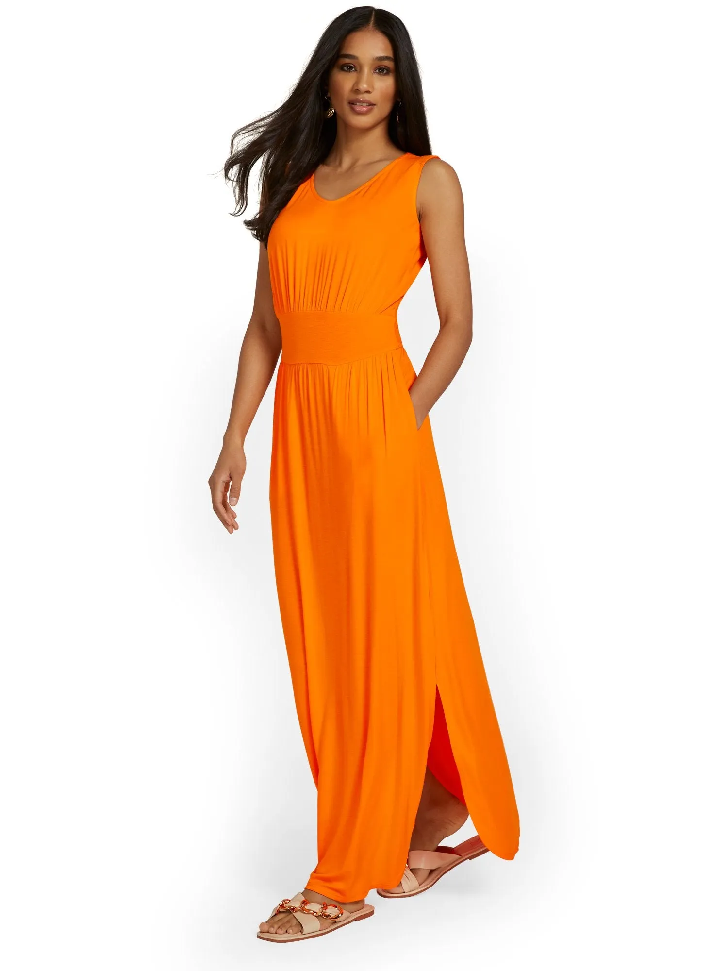 Petite Ruched Side-Slit Maxi Dress