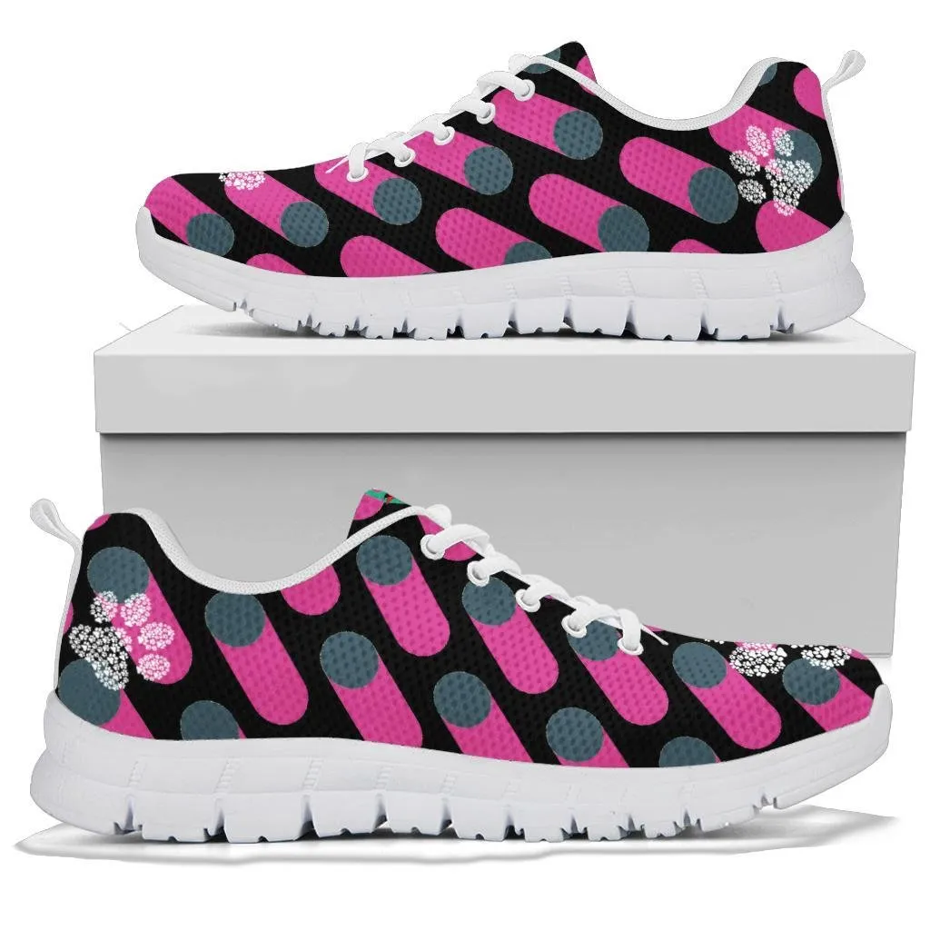 Pink Cylinders with Paw Prints - Women's Sneakers