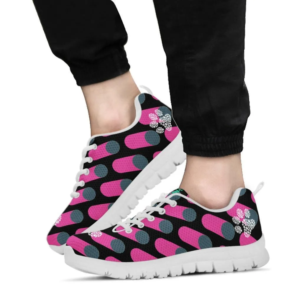 Pink Cylinders with Paw Prints - Women's Sneakers