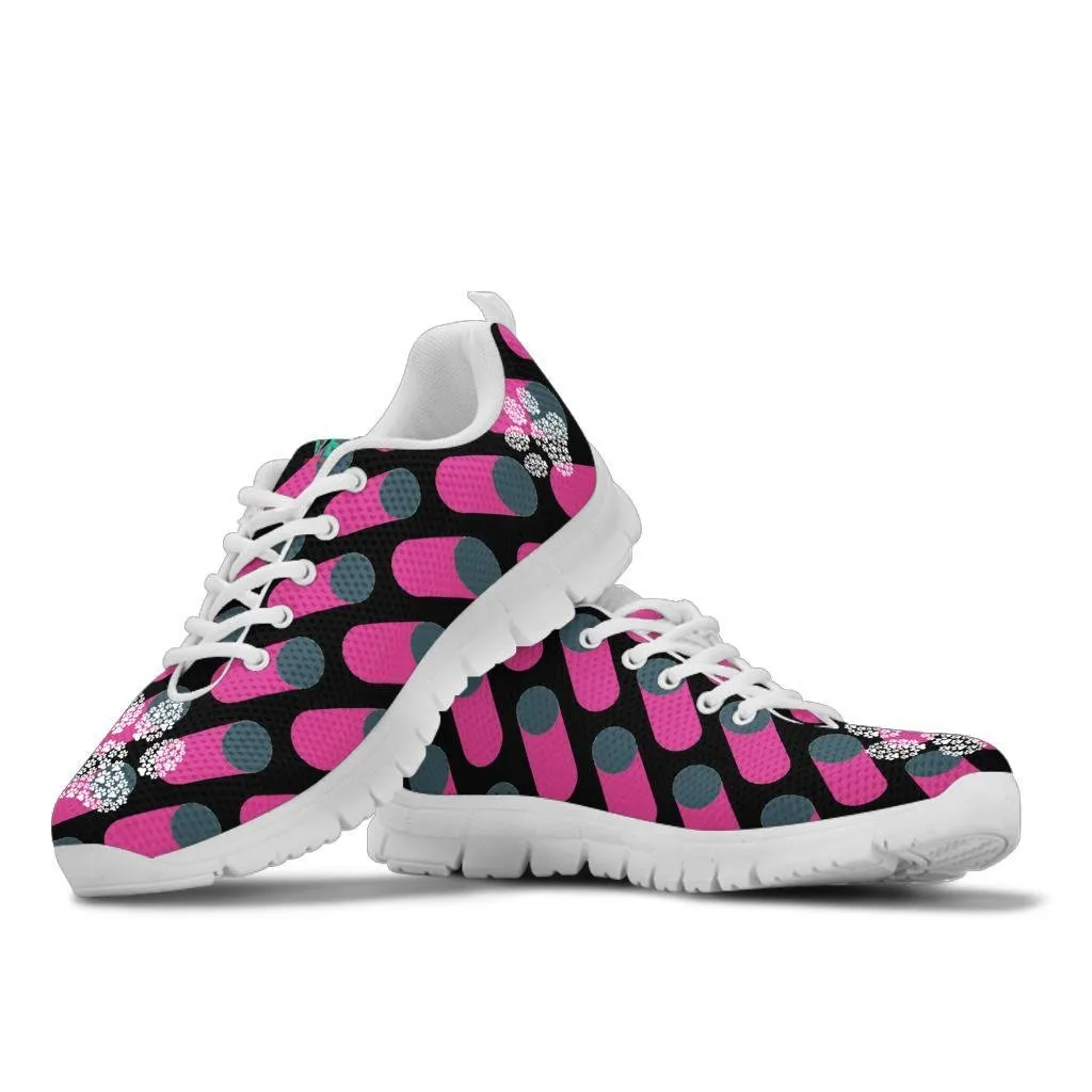 Pink Cylinders with Paw Prints - Women's Sneakers