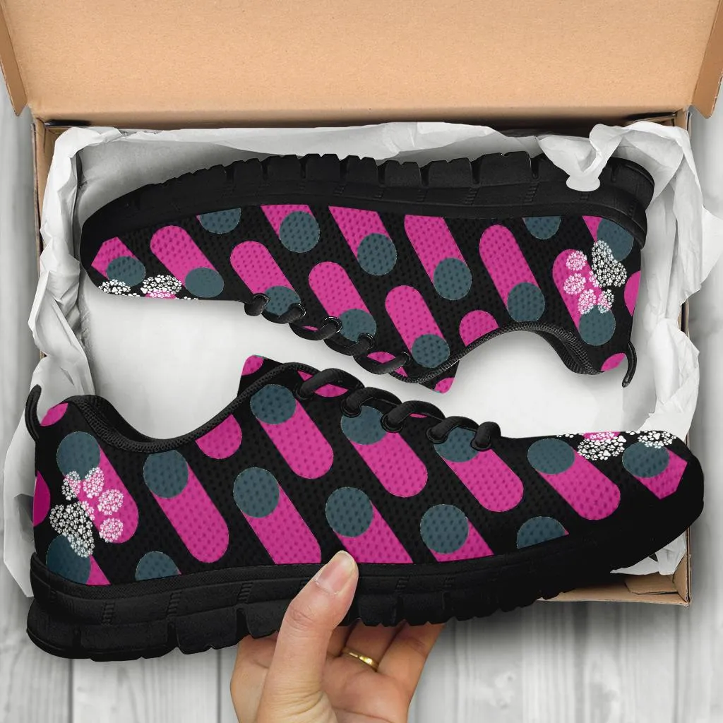 Pink Cylinders with Paw Prints - Women's Sneakers