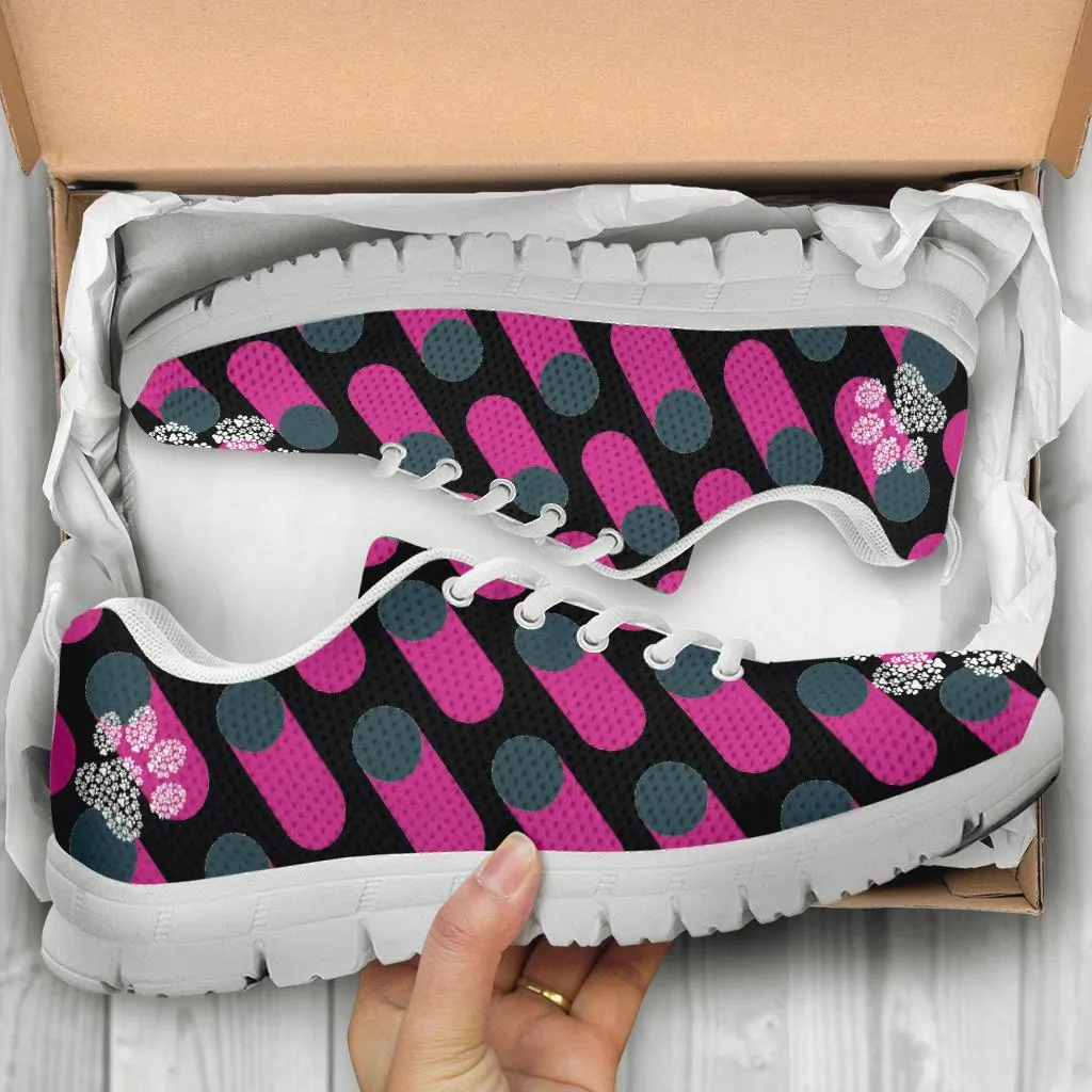 Pink Cylinders with Paw Prints - Women's Sneakers