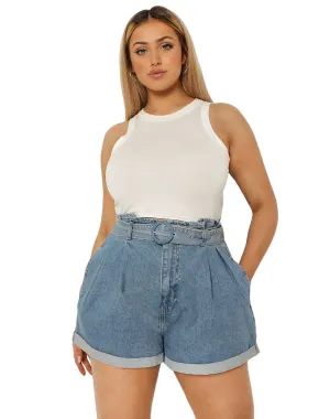 Plus Belted Paper Bag Jean Shorts