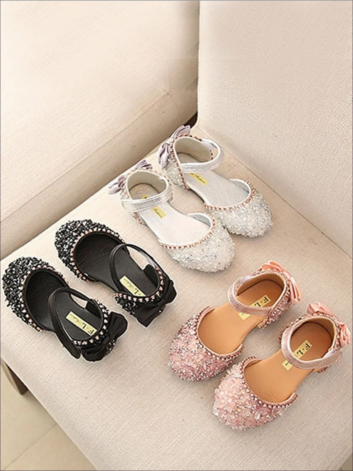 Princess Sequined Bow Back Flats By Liv and Mia