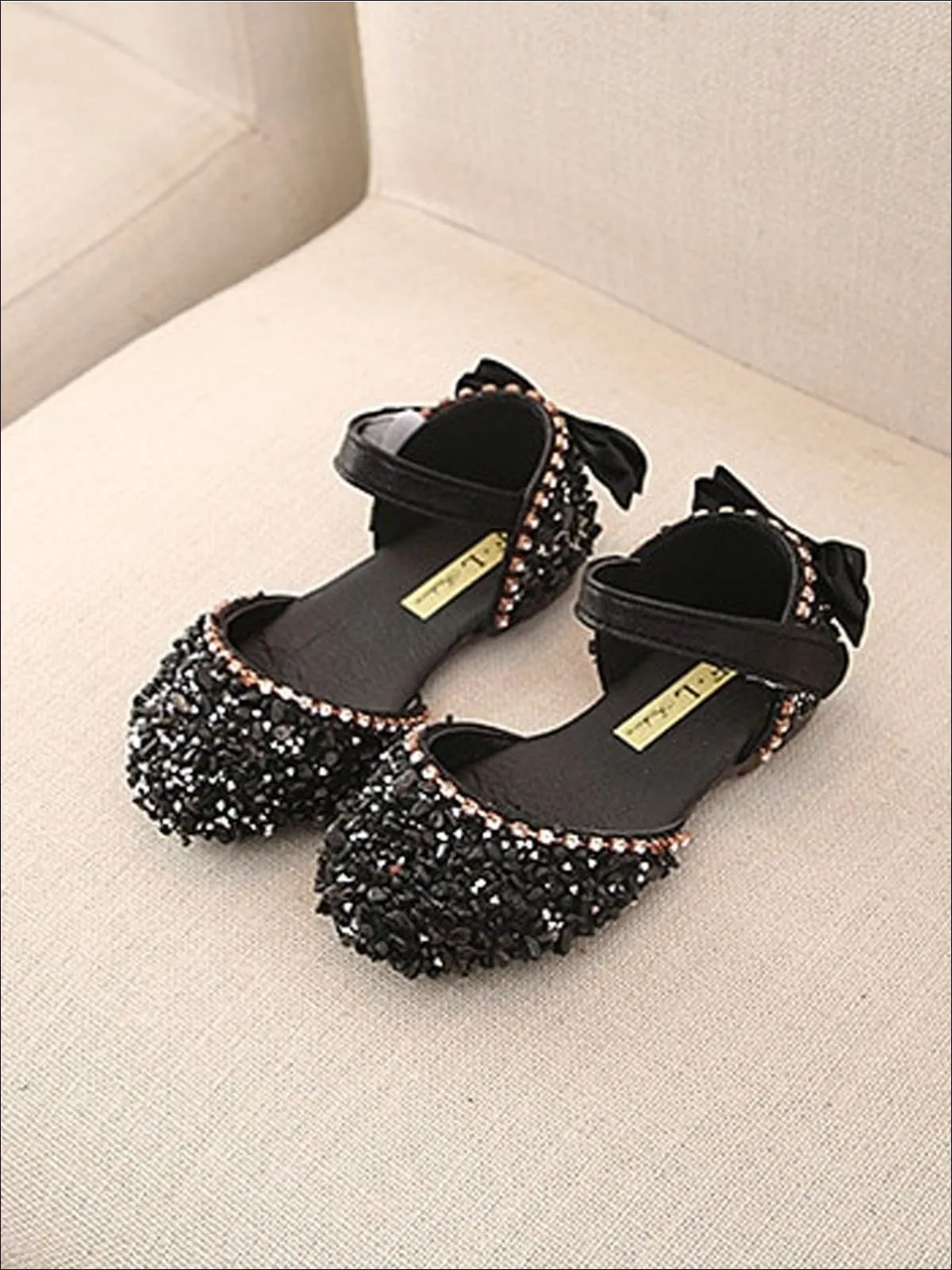 Princess Sequined Bow Back Flats By Liv and Mia