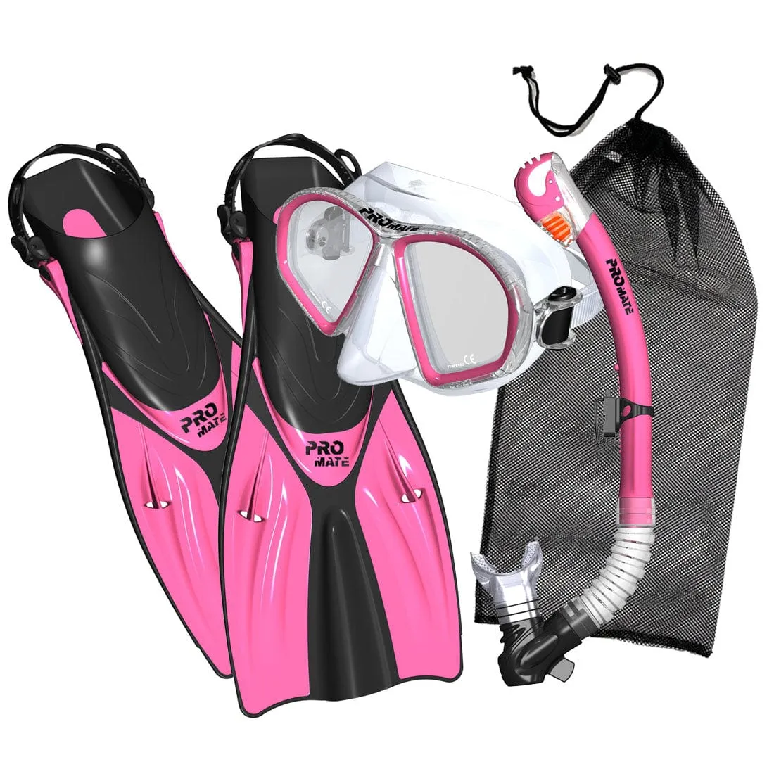 Promate Spectrum Adult Snorkeling Mask Dry Snorkel Fins Gear Bag Set - SCS0099