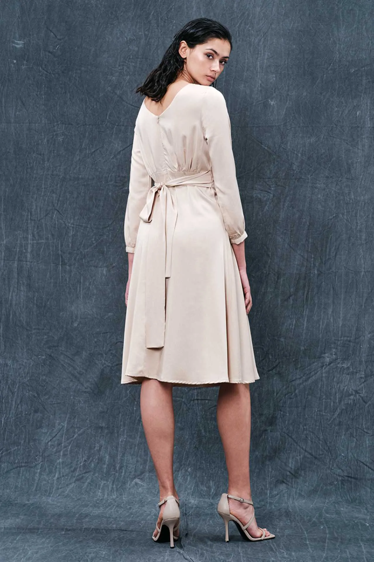 Pure Viscose Long Sleeved Midi Dress