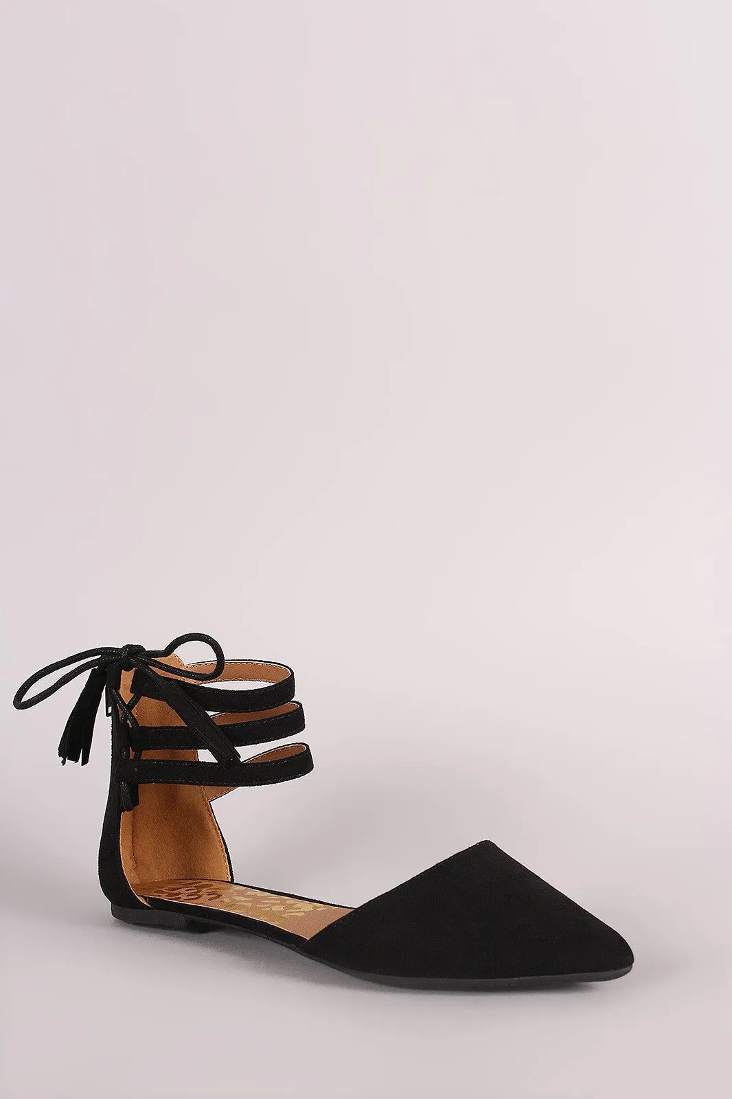 Qupid Suede Triple Ankle Strap Lace-Up Dorsay Flat