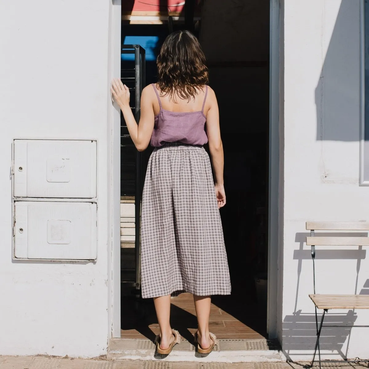 R: SION gathered linen skirt (Size: S; Color: Cream)