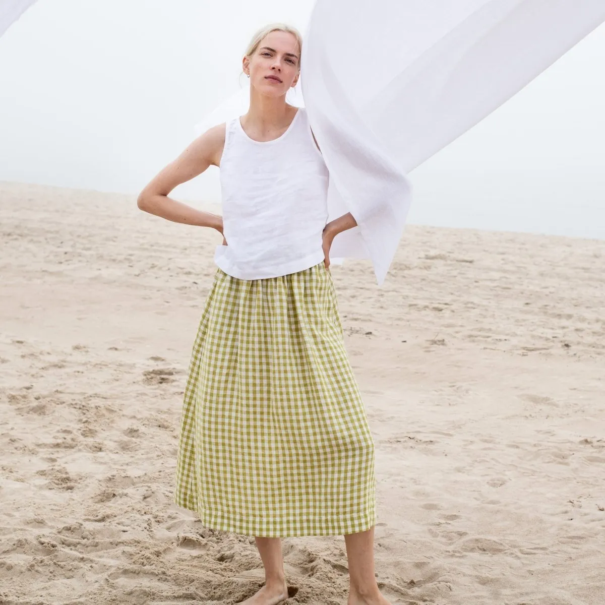 R: SION gathered linen skirt (Size: S; Color: Cream)