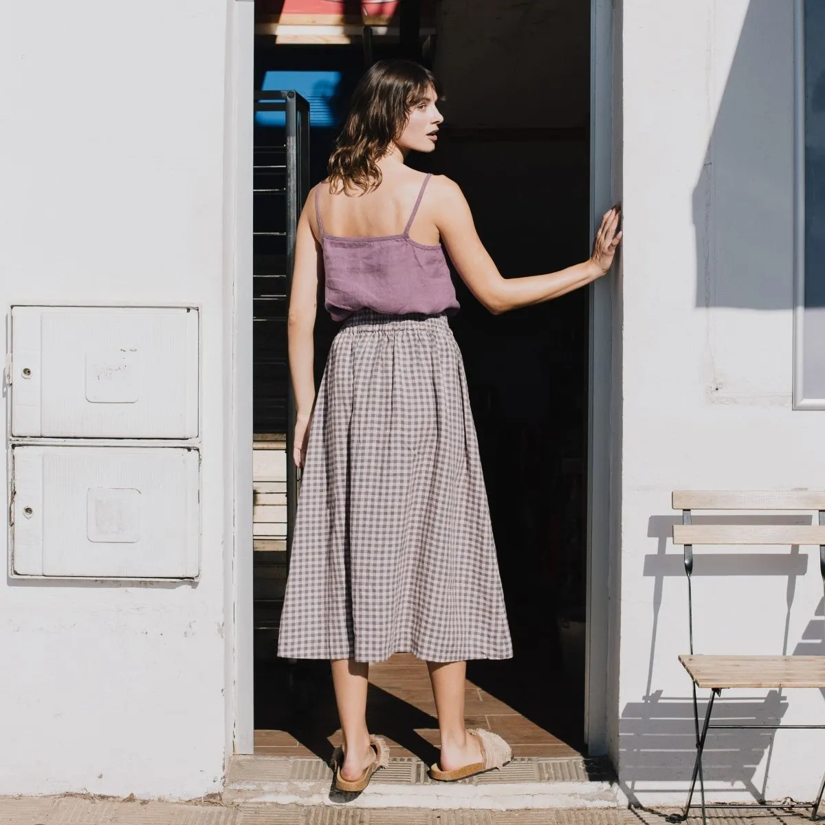 R: SION gathered linen skirt (Size: S; Color: Cream)