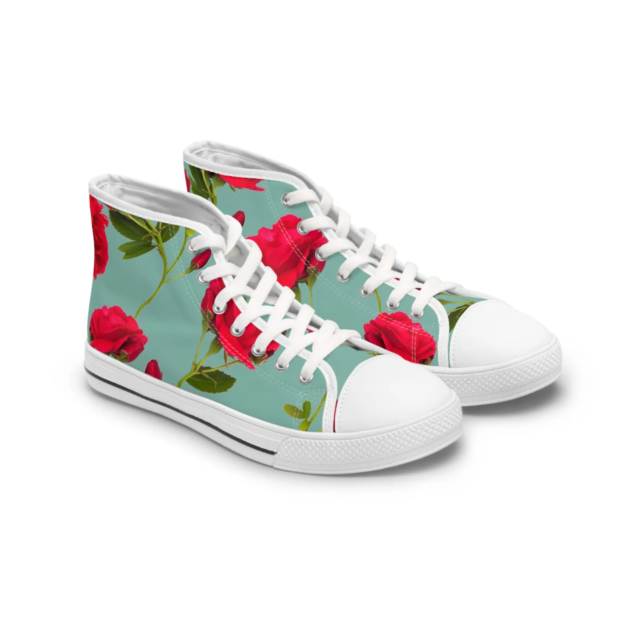 Red Flowers and blue - Inovax Women's Hight Top Sneakers