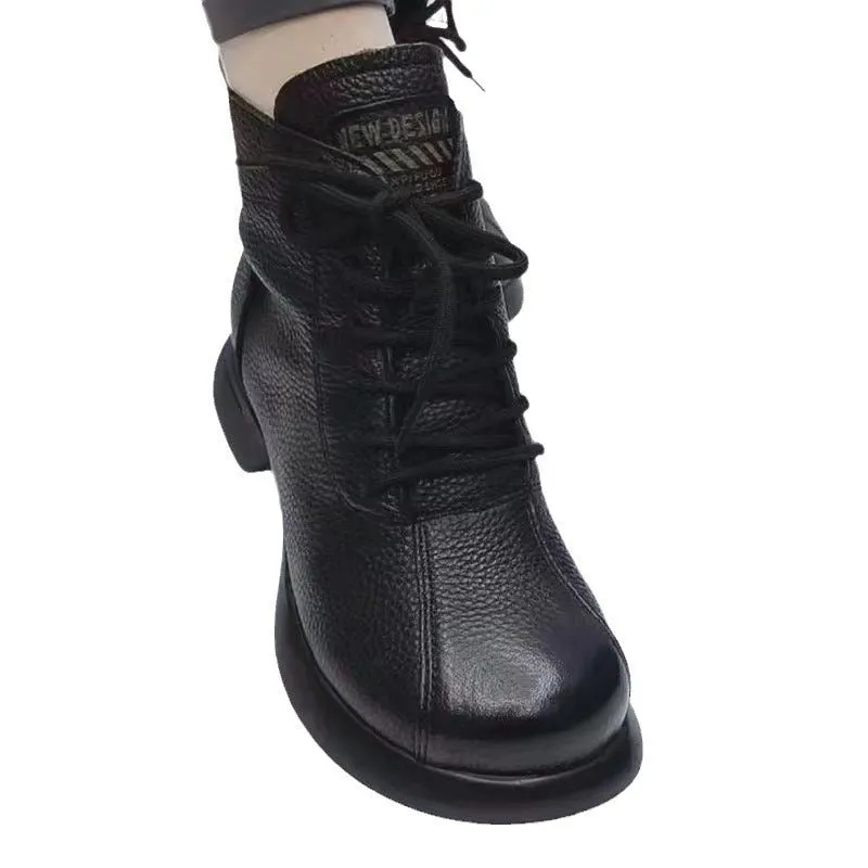 Round Toe Lace-up Platform Ankle Boots