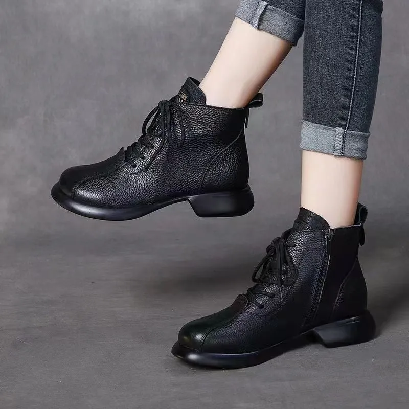 Round Toe Lace-up Platform Ankle Boots