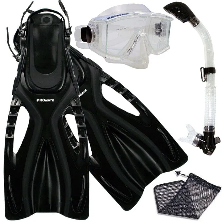 Snorkeling Scuba Dive SIDE-VIEWED PURGE Mask Fins Dry Snorkel Gear Set - SCS0068