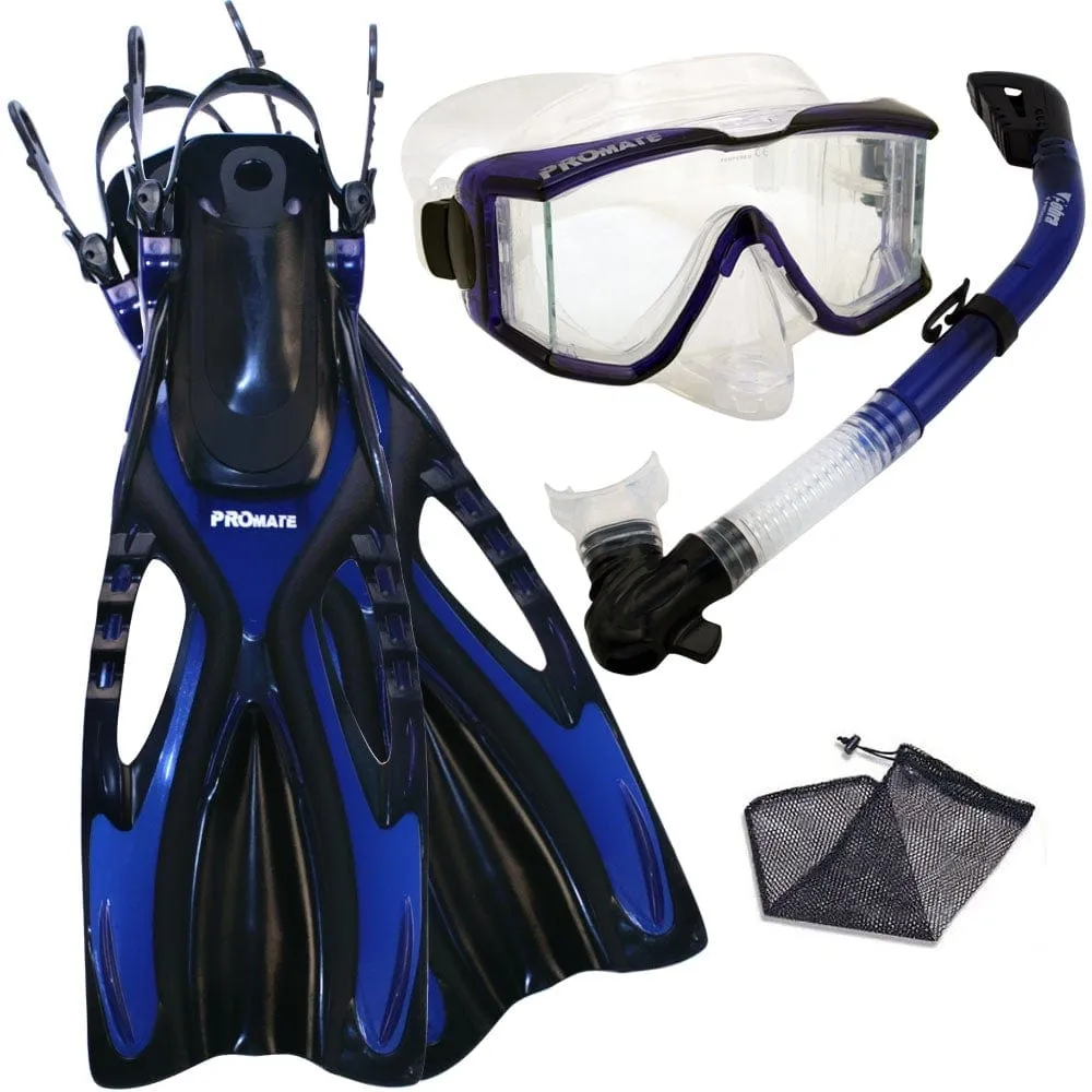 Snorkeling Scuba Dive SIDE-VIEWED PURGE Mask Fins Dry Snorkel Gear Set - SCS0068