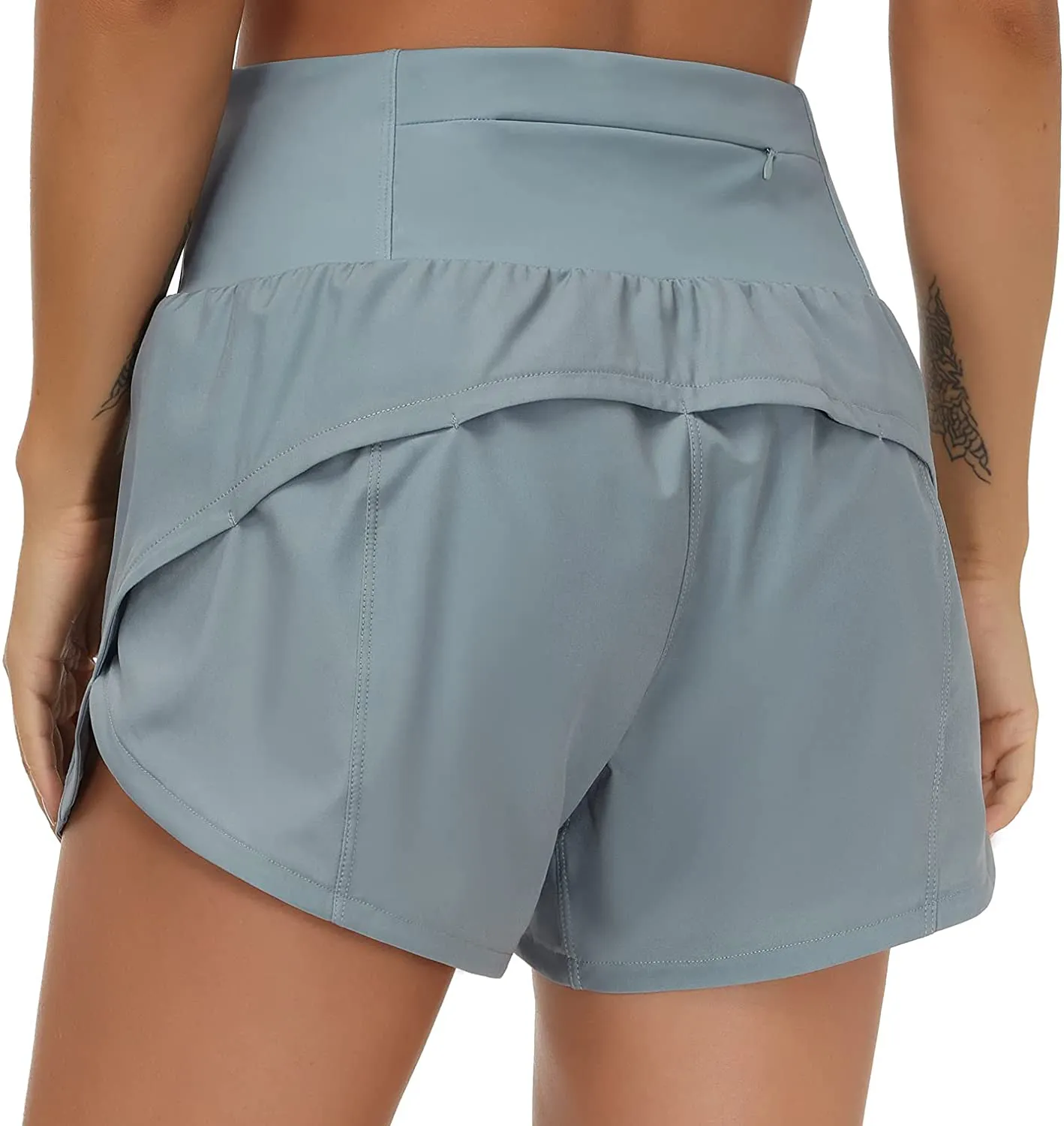 THE GYM PEOPLE Womens High Waisted Running Shorts Quick Dry Athletic Workout Shorts with Mesh Liner Zipper Pockets