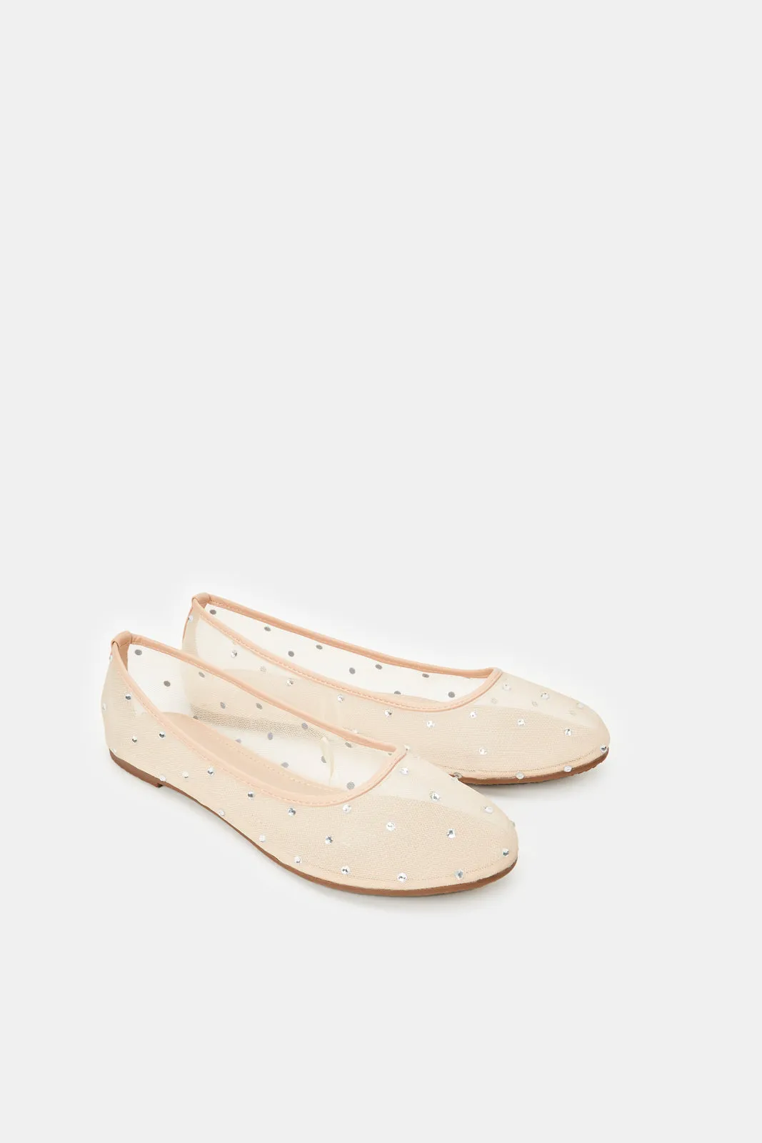 Women Beige Embellished Ballerina