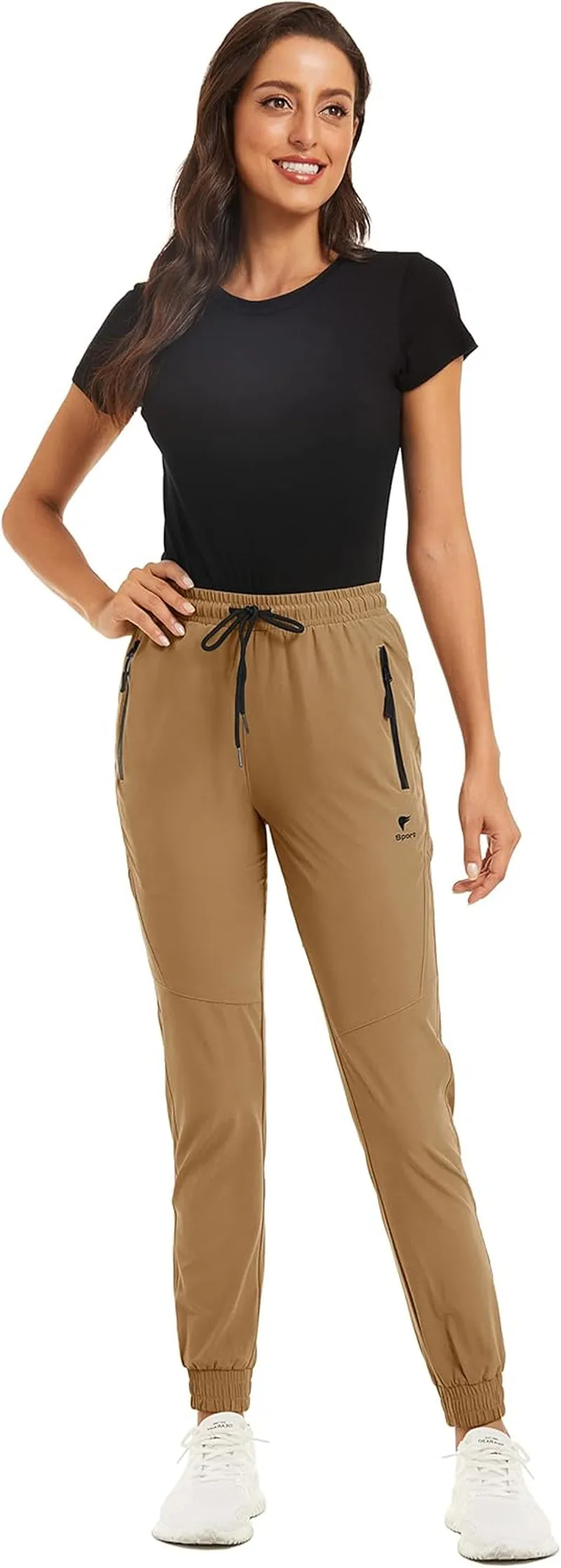 Women'S Climbing Pants with Zipper Pockets Quick Dry Training Trousers Khaki, M