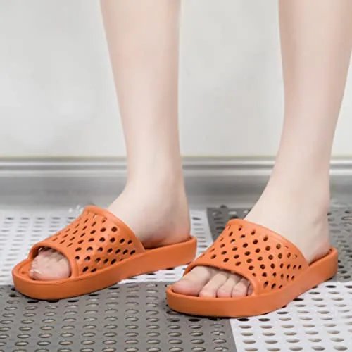 WOTTE Shower Sandals Women Quick Drying Bath Slippers Non Slip Dorm Shoes Size 5.5 Orange